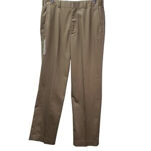 Axist Mens 33x30 Khaki No-Iron Premium Cotton Dress Pants Flat Front Pockets New